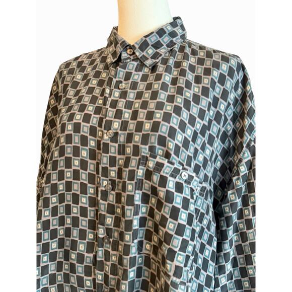 Vtg 90s CHIAMARE 100% Silk Shirt Mens Size Large Geometric Retro Button Up Shirt - Picture 2 of 8